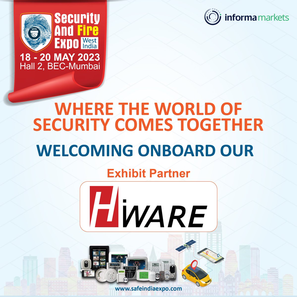 IndiaIFSEC's tweet photo. We're excited to welcome @Hiware (Hamsa) on board as our exhibitor for Safe West - don't miss out! 

Visit us on May 18-20 2023, Hall 2, Bombay Exhibition Centre, Goregoan(East), Mumbai. 

#SafeWest #Hiwarehamsaindia #commercialsecurity #informationtechnology #datasecuritybreach https://t.co/P9bIGdqXb7