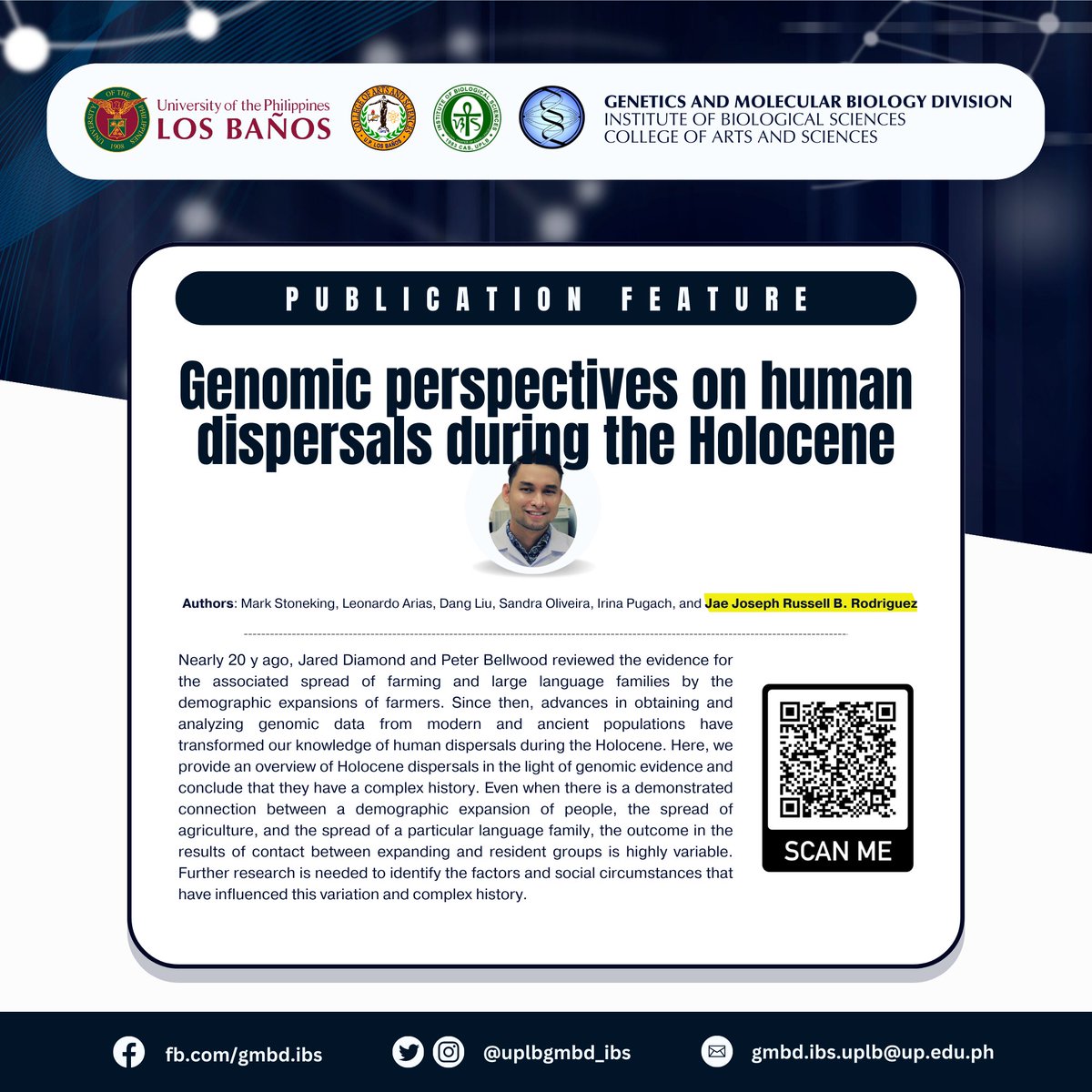 uplbgmbd_ibs's tweet photo. 𝗚enerating 𝗠anuscripts to 𝗕roaden 𝗗efinitions

Congratulations to Asst. Prof. Jae Joseph Russell B. Rodriguez for their recent paper published in Proceedings of the National Academy of Sciences (PNAS)! 

[1/3] https://t.co/ZJzYOLdGtb