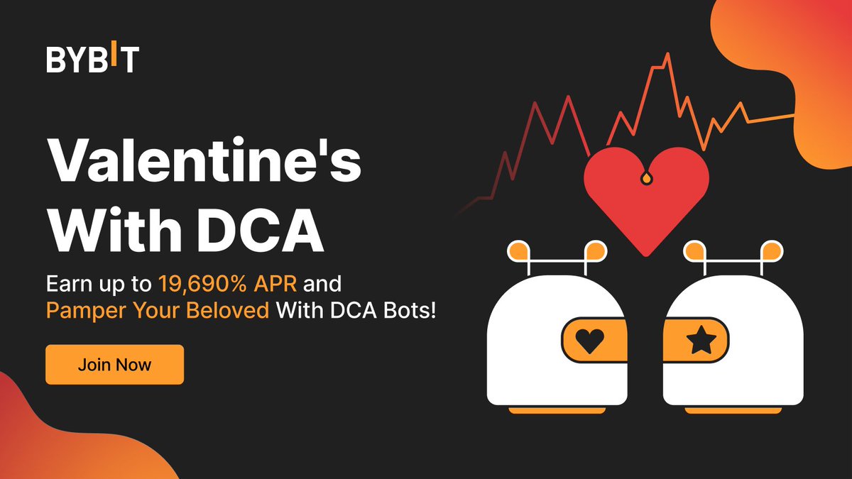 Make your Valentine's even more special with #Bybit DCA bots! 🧡

Here's the chance to earn up to 111 $USDT this Valentine's Day. 

Find out more ➡️ i.bybit.com/1ab18twO
Join our special giveaway here: shor.by/Sf99

#TheCryptoArk #TradingBots #DCA