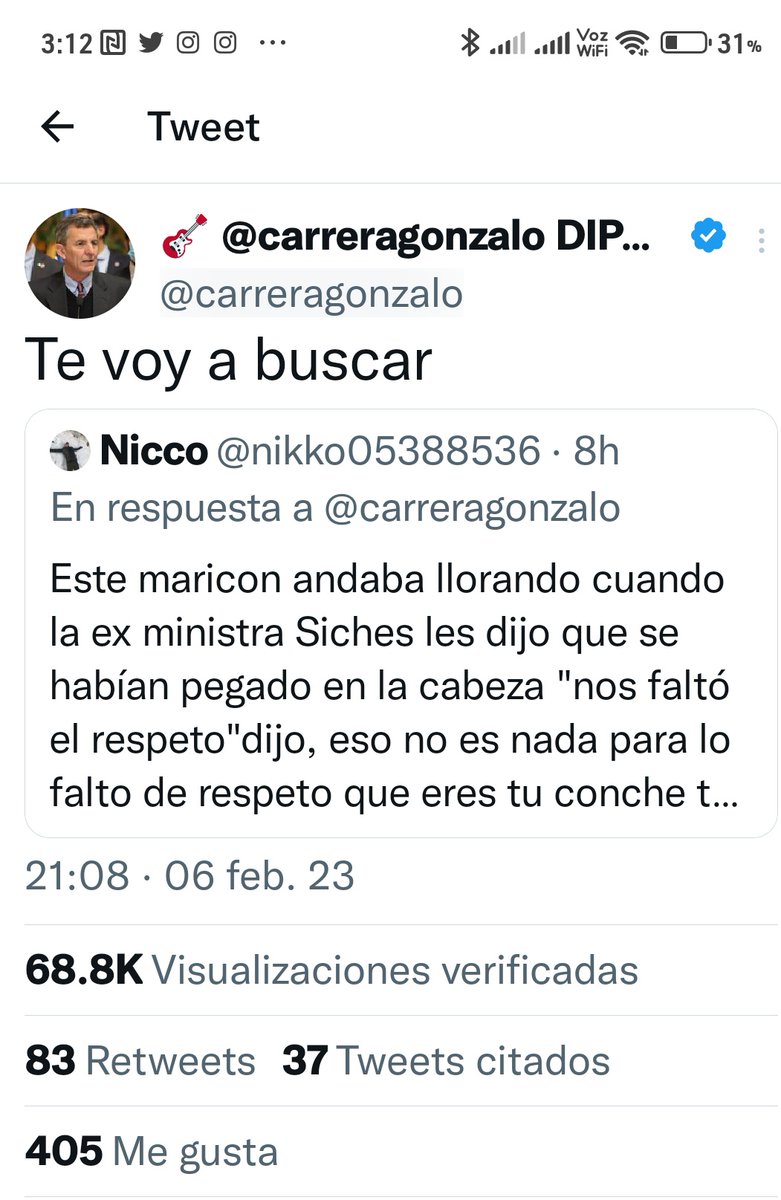 Es grave que un diputado de la república haga este tipo de amenazas????👇👇👇 Si le pasa algo a Nico ya saben a quien investigar