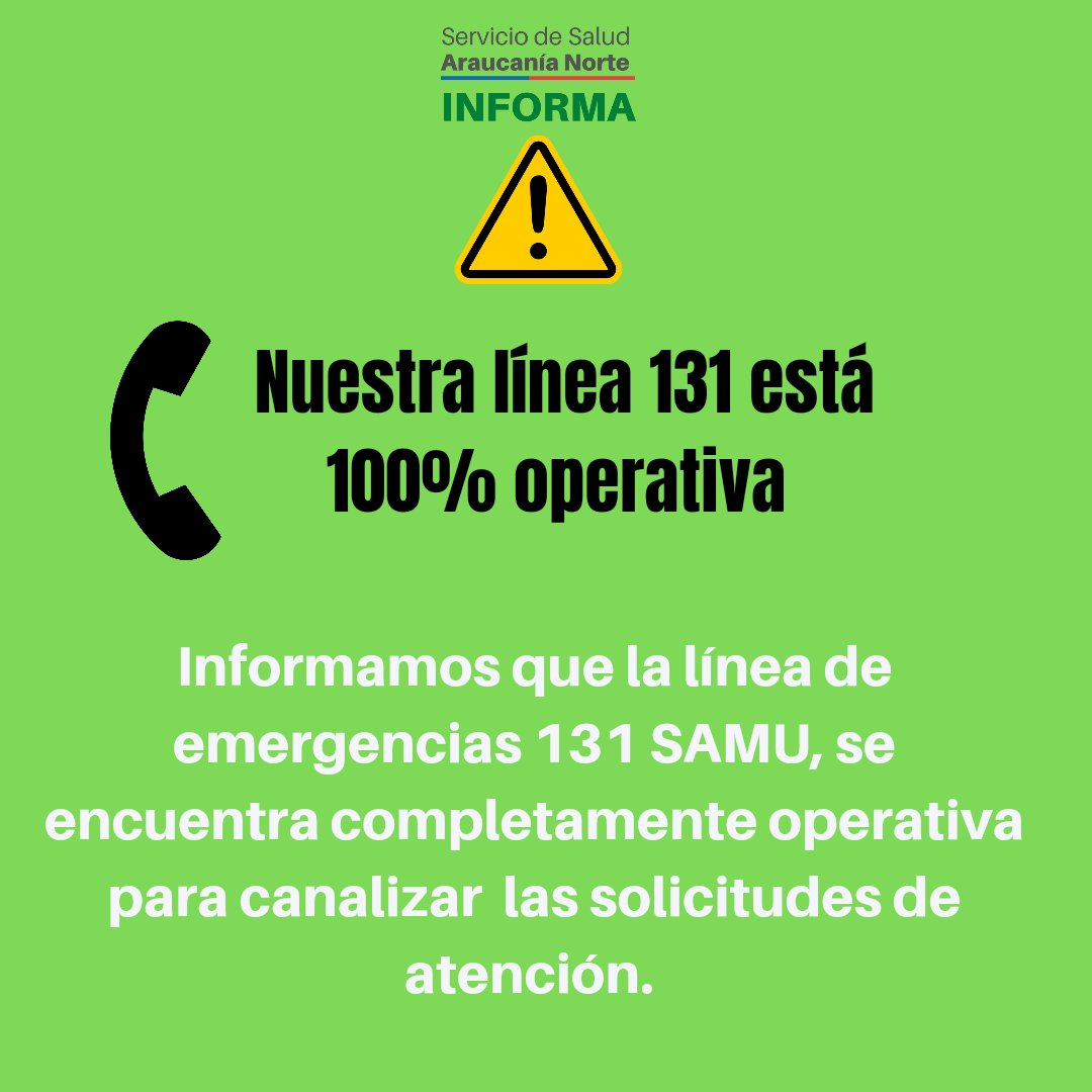 🚨INFORMACIÓN IMPORTANTE🚨
Informamos sobre el normal funcionamiento de nuestra línea de atención 131 SAMU.
