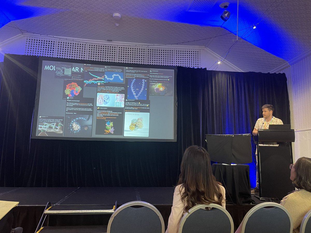 As someone who has degrees in both graphic design/visual arts and science, this concept of ‘blending’ them together into these incredible visualisations I think will help to drive engagement into science communication. Amazing talk @bradyajohnston! @LorneProteins