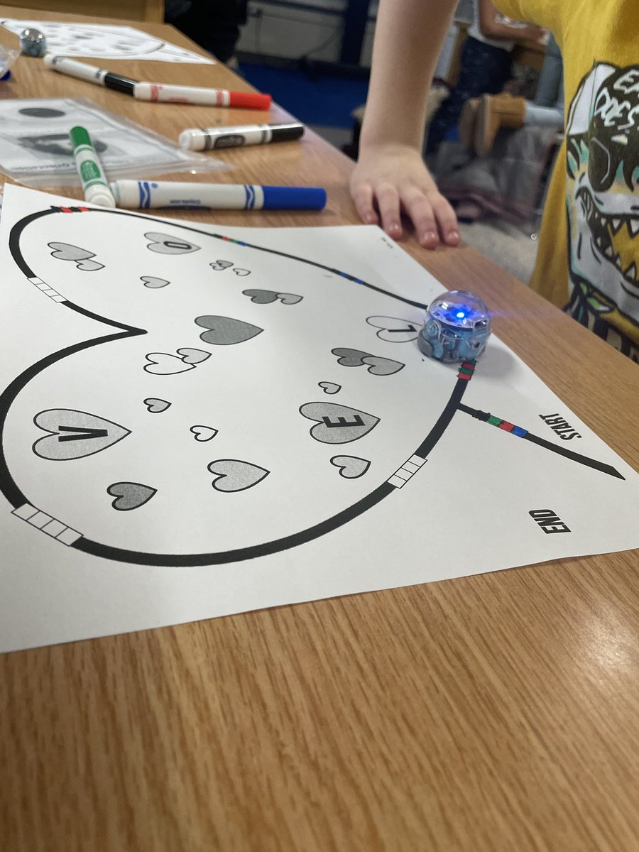 Elem_InnovaSHAN's tweet image. @7PinesPenguins #1stGraders used color codes to move the @Ozobot around the heart to spell LOVE! The tornado and backwalk are their favorite moves to code! What are your favorites? @HCPS_Innovates #kiddiecoders #ozobotbit #esinnovate #valentinesSTEM