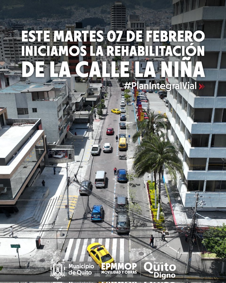 ObrasQuito's tweet photo. 👷✅LISTOS CON UNA NUEVA OBRA👷✅

A partir de este martes 07 de febrero la calle La Niña será intervenida con el #PlanIntegralVial.

Toma rutas como:

🚗Av. Francisco de Orellana
🚗La Pinta

🙌Las pequeñas molestias de hoy son obras del mañana🙌

@santiguarderas https://t.co/1c5Uj0D72K