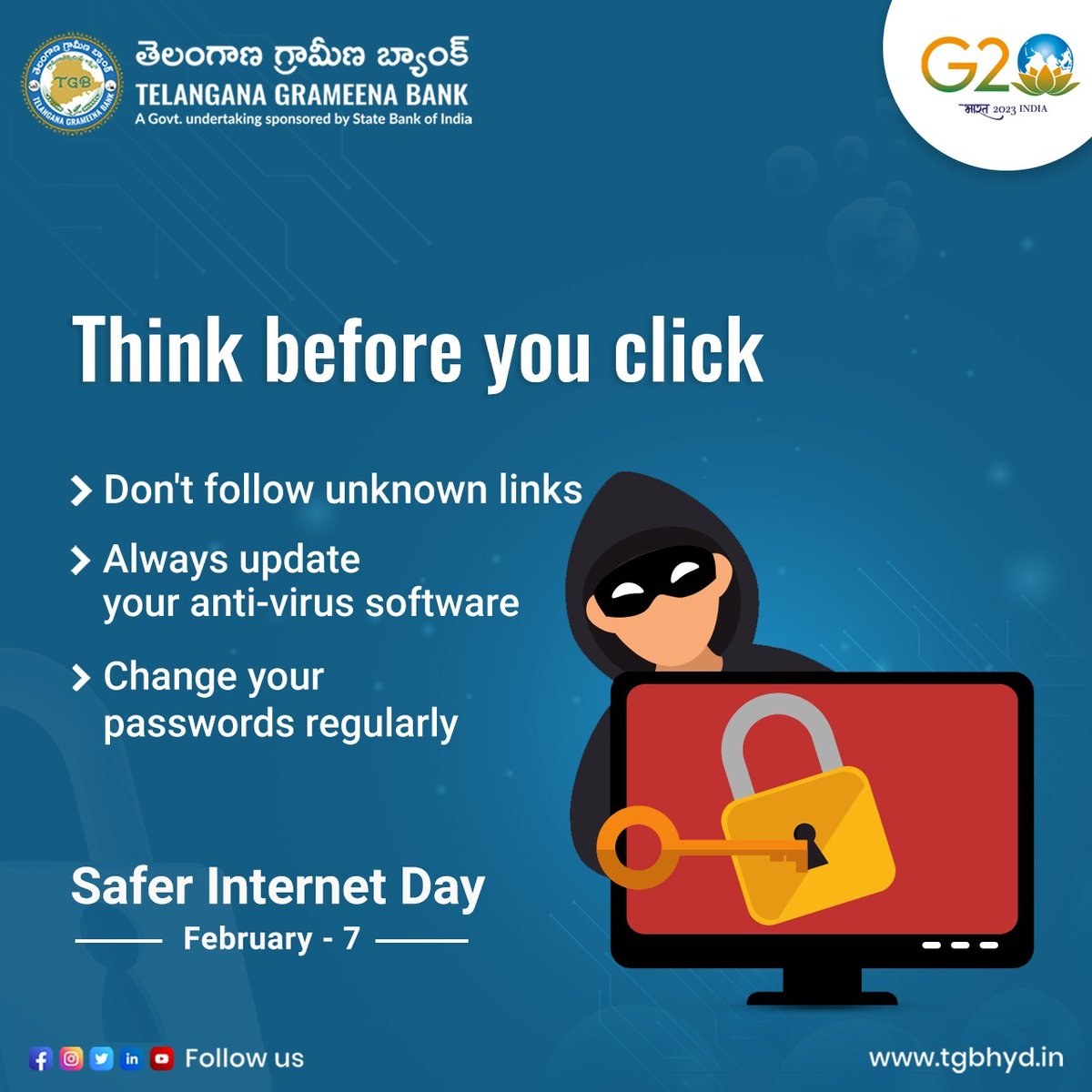OfficialTGBHYD's tweet photo. Check before you Click links
Dare before you Share OTPs
#safeinternetday #donotshareotp #safelink #TGBCares #TGBTalks https://t.co/pDzq2tqSjw