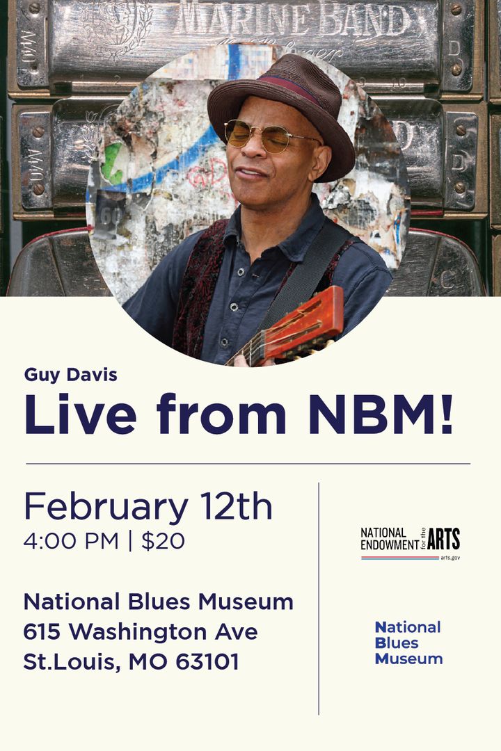 Guy Davis will be in concert at the National Blues Museum on Sunday, February 12, 2023, at 4 pm. This concert you can experience history and music together. Guy Davis is a two-time Grammy Award nominee and blues historian. Get your tickets now! nationalbluesmuseum.org/event/guy-davi…