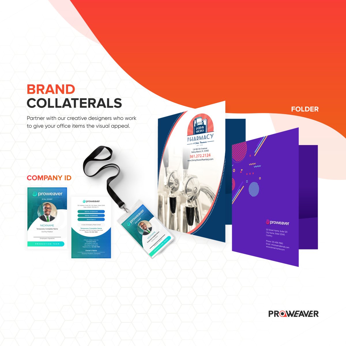 proweaver's tweet image. Partner with our creative deisgners who work to give your office items the visual appeal.

#brandcollaterals #folderdesign #companyID