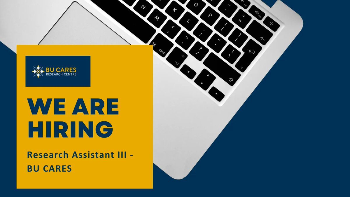 We are hiring! We are hiring a Research Assistant III  - BU CARES, Faculty of Education. 
Applications will be accepted until 4:30pm on Friday 7, 2023. 

See below for postion details 👇 

Job ad:  
buff.ly/3kR5yA5