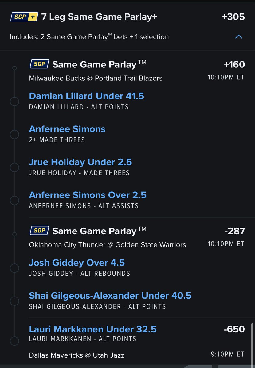 StackzPicks's tweet photo. One final ticket for the night 🫱🏾‍🫲🏽 
7 leg +305 odds https://t.co/X4W7Sumnq5