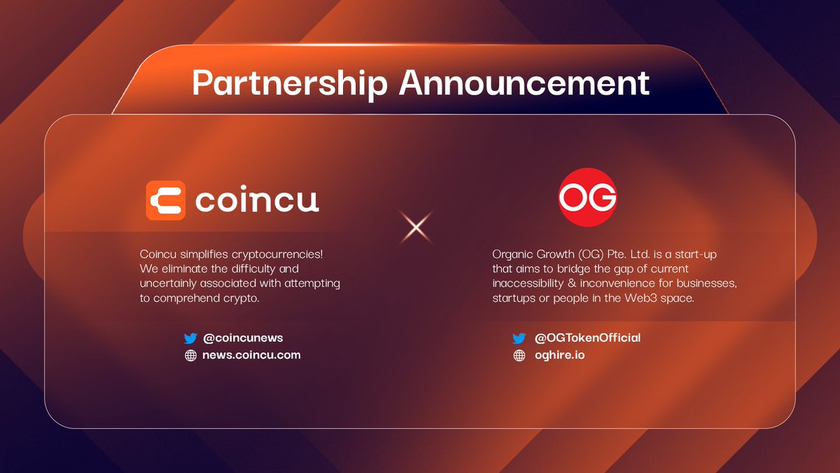 Coincuofficial's tweet image. [𝐏𝐚𝐫𝐭𝐧𝐞𝐫𝐬𝐡𝐢𝐩 𝐀𝐧𝐧𝐨𝐮𝐧𝐜𝐞𝐦𝐞𝐧𝐭] @Coincuofficial x @OGTokenOfficial

💼 We’re thrilled to announce our partnership with #OG - Crypto hiring marketplace &amp;amp; freelance platform as well as OG Expo!

📌 About OG: linktr.ee/ogtokenofficial
#CoincuNews #Partnership