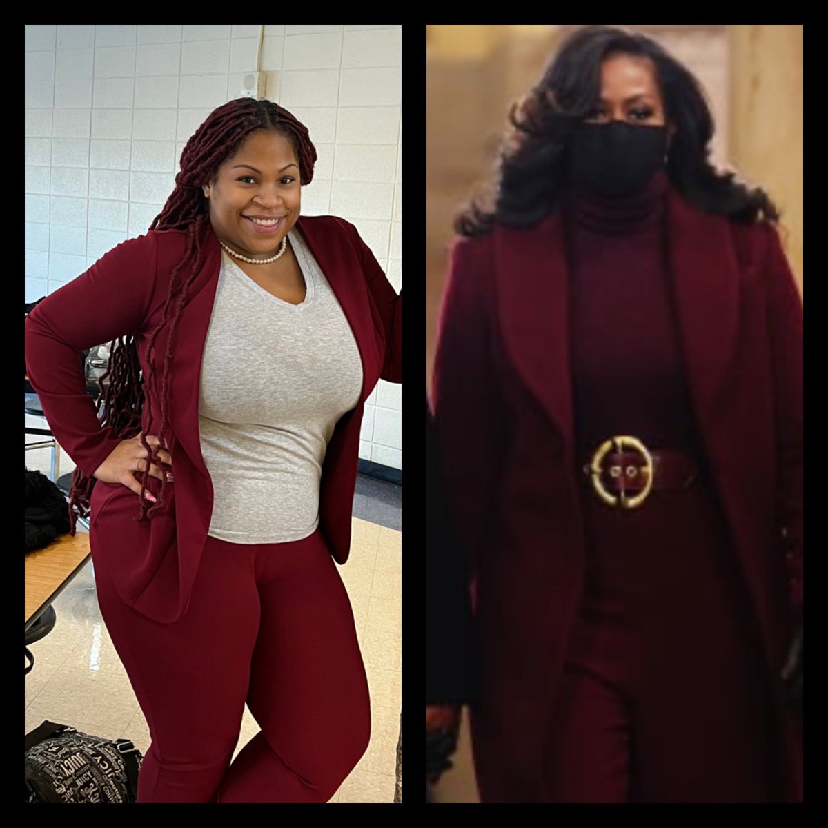 HortonkEla17's tweet photo. Tried to channel my inner @MichelleObama today as my African American hero ! She always carries herself with class and grace as she continues to change the world! #BCMSBlackHistoryWeek #PawsForPBIS #FCSBHM23 @BearCreek_PBIS https://t.co/m0ggUyH7bH
