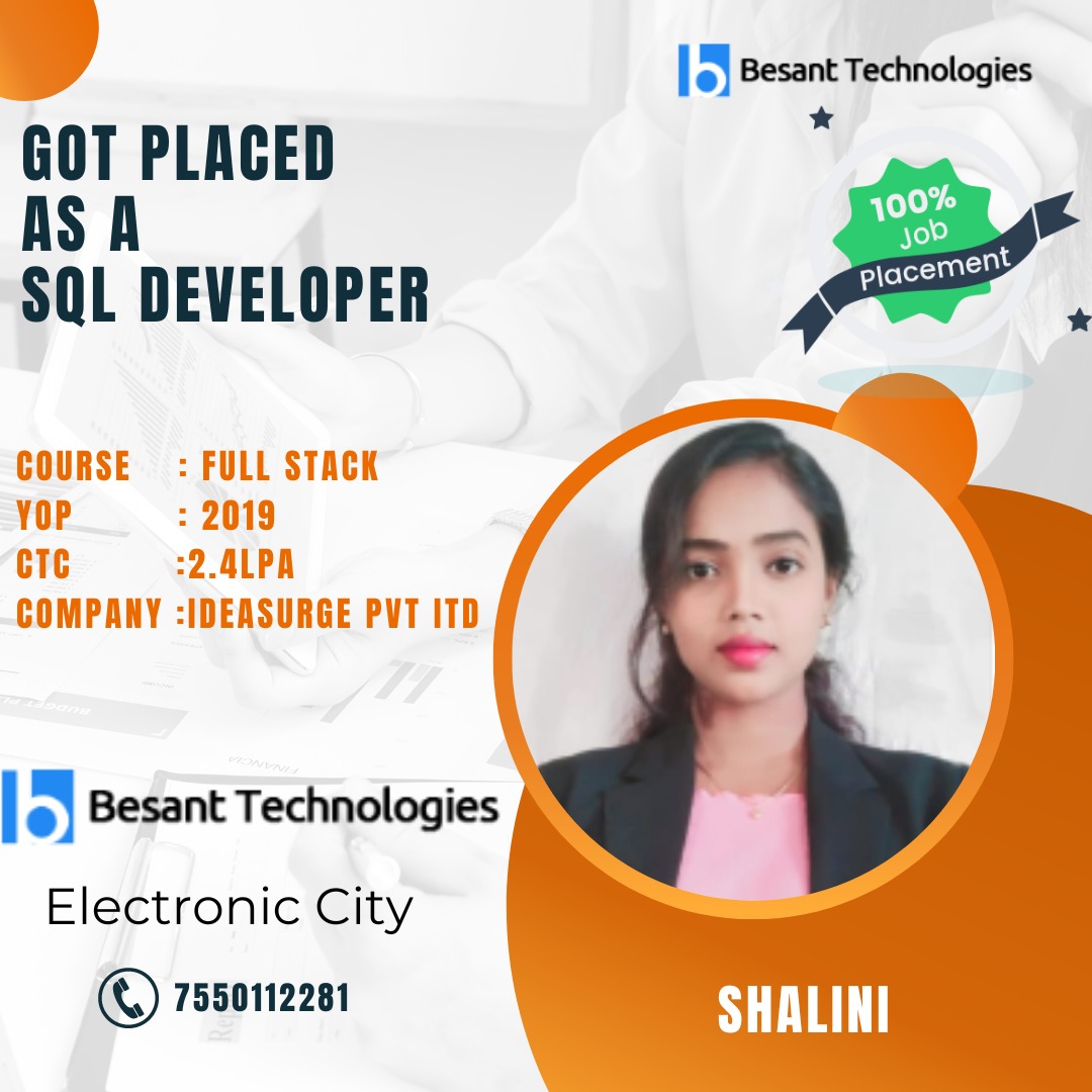 besanttech's tweet photo. Got Placed After 3 Years GAP.
Congratulations Shalini (2019) Passed Out from Francis de sales college for getting placed as SQL Developer 2.4LPA CTC from Besant Technologies Electronic City Branch 💐💐💐.
#BesanttechnologiesElectroniccity #Placements #Yeargap #FullStack #SQL https://t.co/aZmCHkq8kD