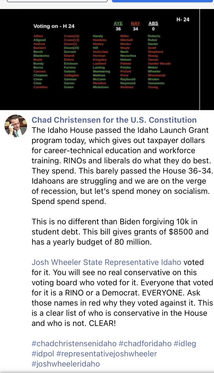 thyberg_s's tweet image. @chadforidaho a captive to the green Envy monster. Wheeler is more successful in business, marriage and life than Chad ever dreams to be. MadChad is trying so hard to be relevant, it comes across as pathetic. No Chad… you fail, and it is not Wheelers fault #madchad #idleg #idpol