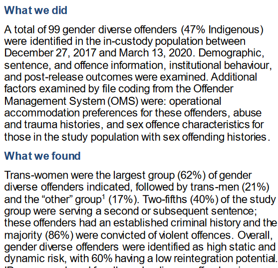 OnWomensRights's tweet photo. 2022 @CSC_SCC_en released report on gender diverse prisoners. 16% applied for a transfer matching self-ID w 64% approved (88% were for TW). High amounts w multiple sentences & violent offences. Why are violent♂️granted transfers to ♀️prisons?! #KPSS https://t.co/81EGAunwWL https://t.co/NY7lowvdb6