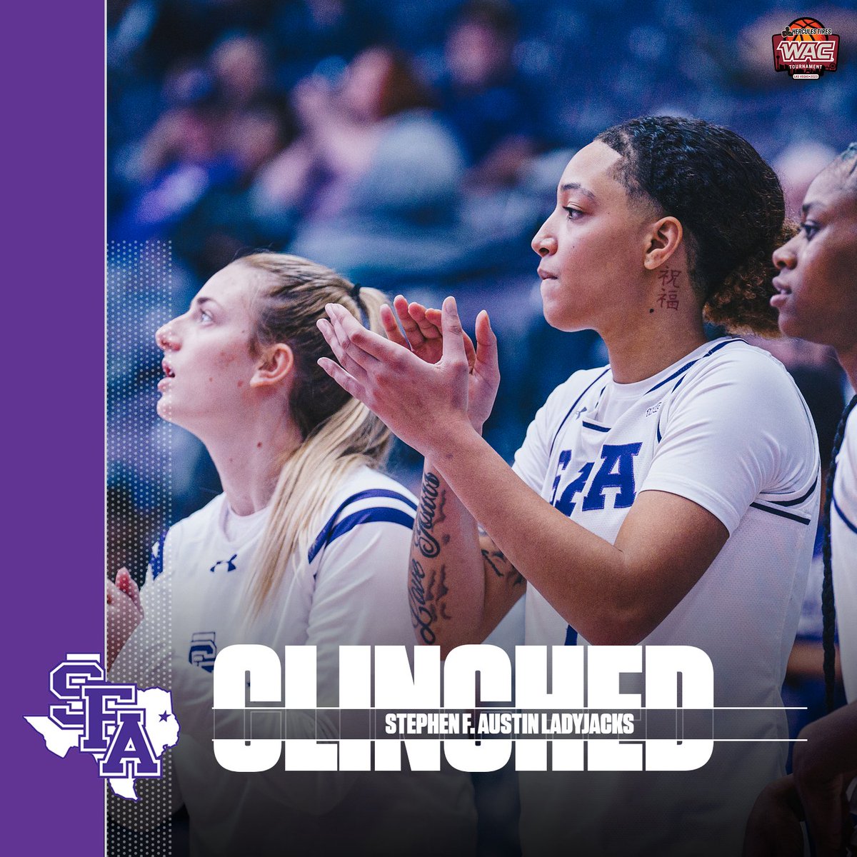 UAConference's tweet photo. 🏀 Welcome to #WACvegas ‼️

@SFAWBB has clinched a spot in next month's @HerculesTires WAC Basketball Tournament❗️ https://t.co/6lrA1Gdjw7