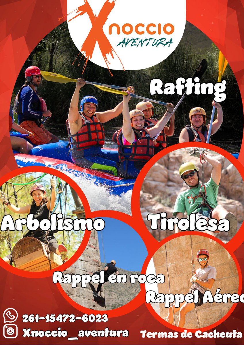 Vacaciones en #Mendoza. No dejes de visitarnos!
Rafting _ tirolesa _arbolismo_rappel_trekking.
No dudes en consutar!!!!!