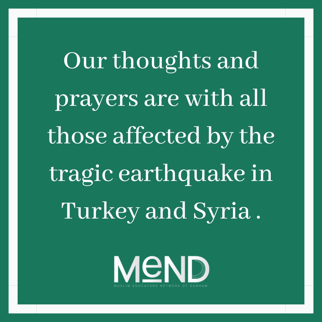 MEND (@mend_ddsb) on Twitter photo Our thoughts and prayers are with all students, staff and families affected by the tragic earthquake in Turkey and Syria <a href="/DDSBSchools/">Durham District School Board (DDSB)</a> <a href="/equity_DDSB/">Equity_DDSB</a> <a href="/PositiveDDSB/">Positive School Climates DDSB</a> <a href="/ParentsDDSB/">Parents DurhamDSB</a> Our thoughts and prayers are with all students, staff and families affected by the tragic earthquake in Turkey and Syria <a href="/DDSBSchools/">Durham District School Board (DDSB)</a> <a href="/equity_DDSB/">Equity_DDSB</a> <a href="/PositiveDDSB/">Positive School Climates DDSB</a> <a href="/ParentsDDSB/">Parents DurhamDSB</a>