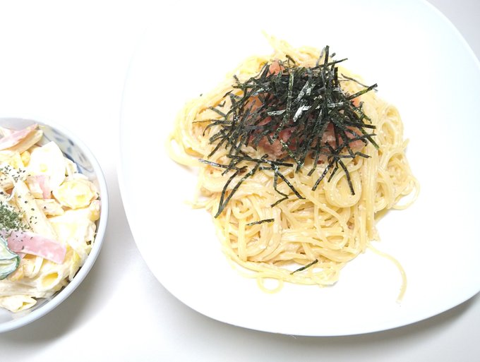 適当に明太子パスタ作った 