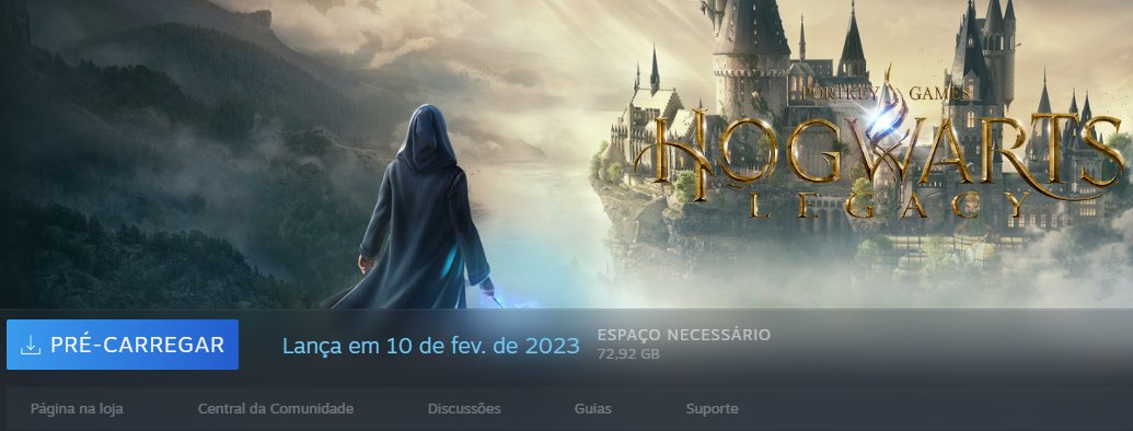 jwillians's tweet photo. Aeeee liberou o download na Steam \o/ #HogwartsLegacy https://t.co/xd3gL3AZkQ