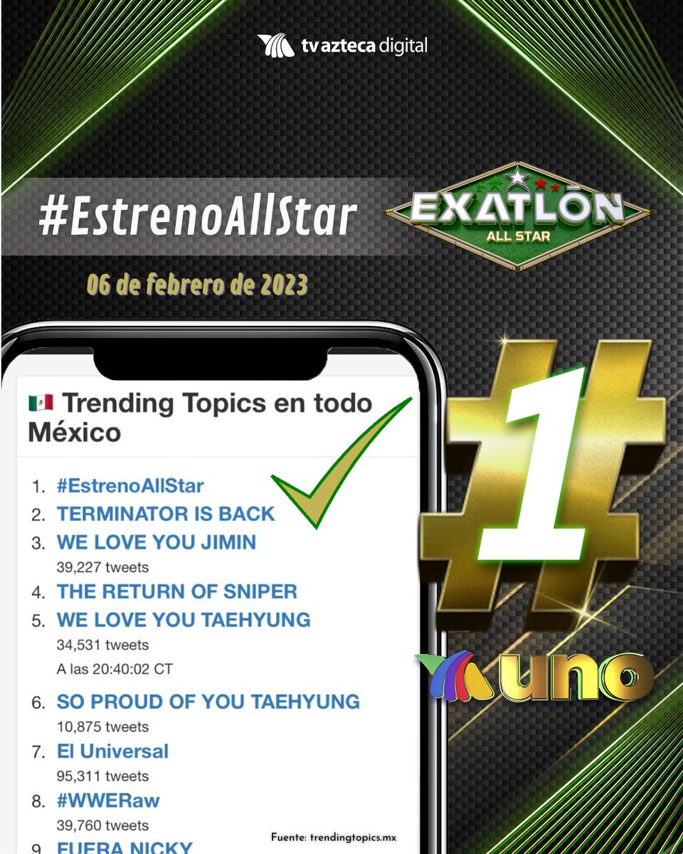 ExatlonMx's tweet image. #EstrenoAllStar es tendencia en redes gracias a ti. ¡Sigamos juntos en la aventura! 📲🔥