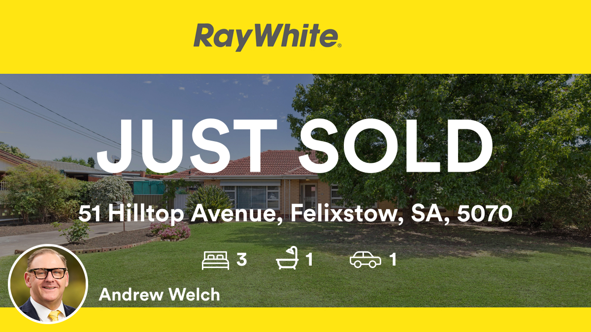 🛌 3 🛀 1 🚘 1
📍 51 Hilltop Avenue, Felixstow, SA, 5070

My latest sale on RateMyAgent.

rma.reviews/m4AmZgC3Uh7s

...
#ratemyagent #realestate #Ray_White_Kensington