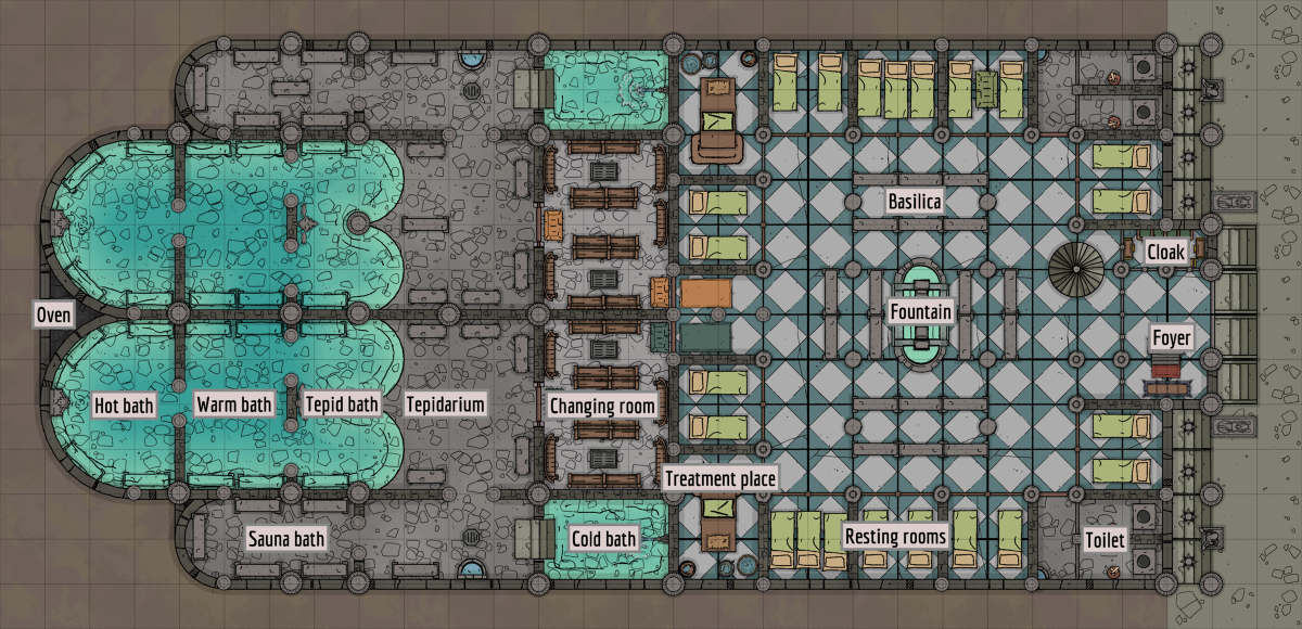 clarkandcom's tweet photo. 聖ゲルギウス浴場 #TRPG #DnD #AFe2 #スクエアマップ #テルマエ #古代ローマ #古代建築 #フロアタイル #フリー素材 #TTRPG https://t.co/tUvqQCsRfH https://t.co/D2cMPkSz8X