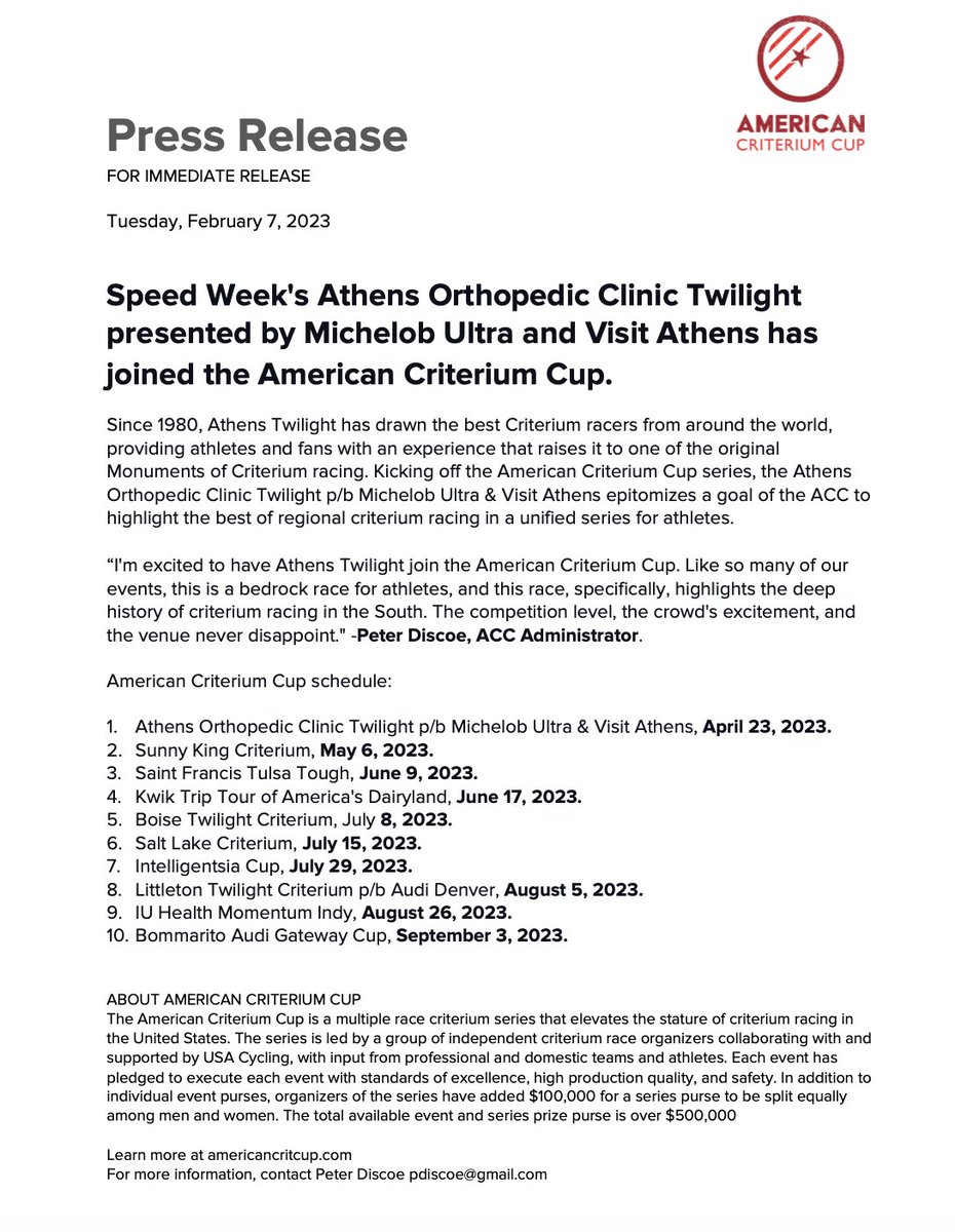 AthensTwilight's tweet photo. It's official! We are now a part of the #AmericanCriteriumCup https://t.co/jSyo9jCSKw
#speedweek #procycling #cycling #criteriums #critlife #critbeef #aoctwilight #athenstwilight #raceriderunrock https://t.co/IsZjhfnv8K