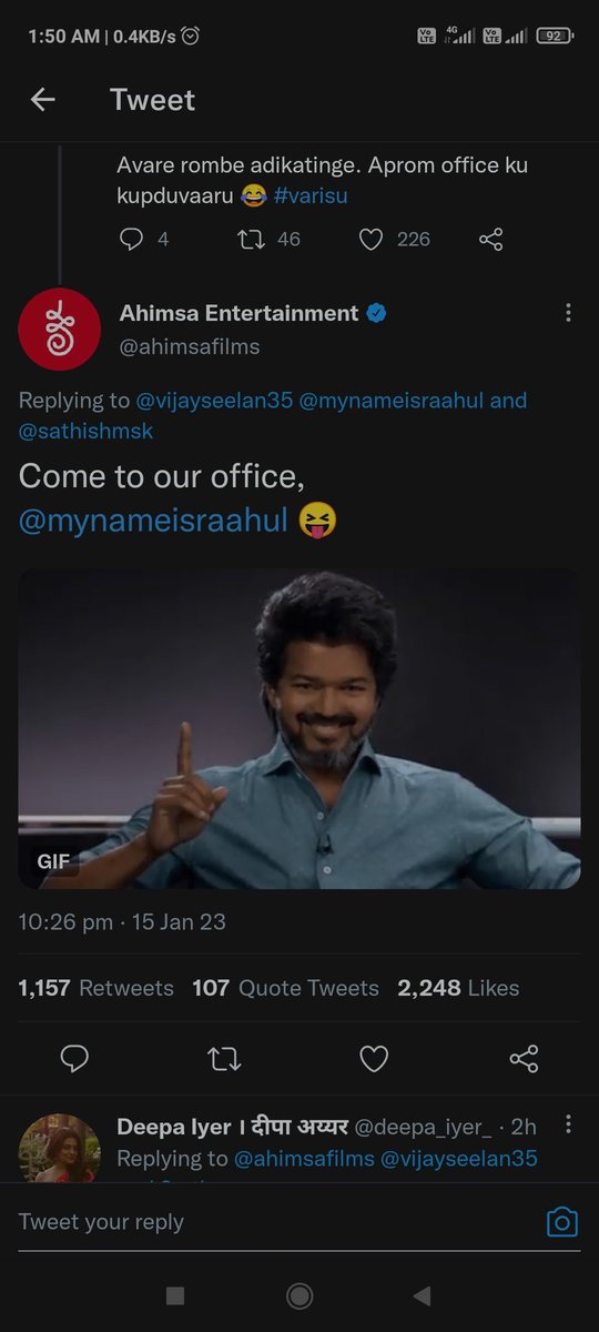 VjRamSTR1's tweet photo. @ShlokaEnts @actorvijay @directorvamshi @MusicThaman @iamRashmika @Jagadishbliss @SVC_official @PharsFilm @trendytollyPR வணக்கம்யா ஆமs அமெரிக்கால இருந்து.வந்து கதறிட்டு போங்கனு சொல்றாங்க😎
#cometomyoffice @mynameisraahul னெ அந்த 5000cr collection report,இன்னுமா உங்க தனி உலகத்துல 1week ஆகல,1day 80⌛hour's மேல இருக்கும் போல🤔 @VCDtweets @sekartweets @Chrissuccess கேட்டு சொல்லுங்க பாஸ் true bo https://t.co/j78Qv3lfse