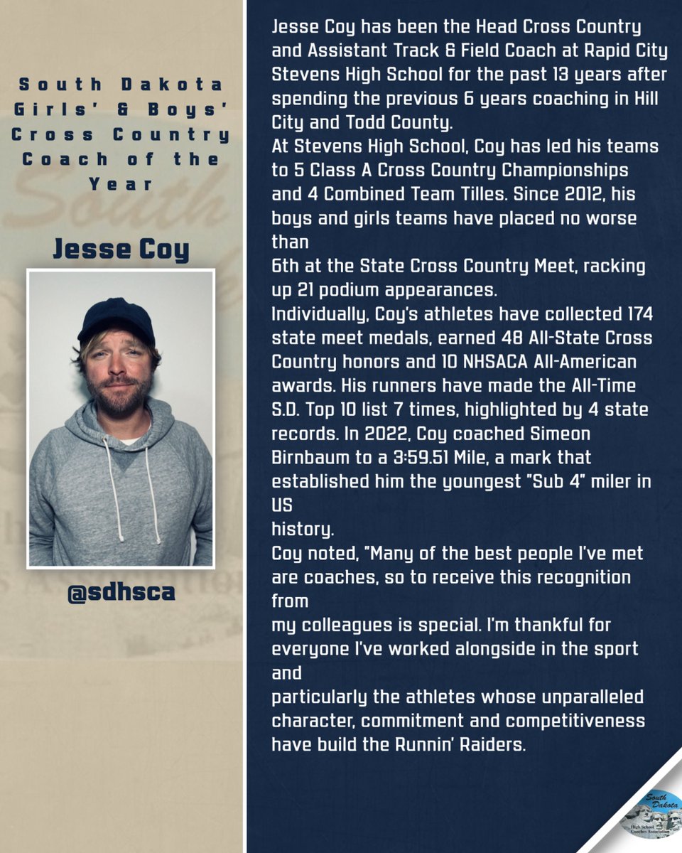 South Dakota Girls' and Boys' Cross Country Coach of the Year
