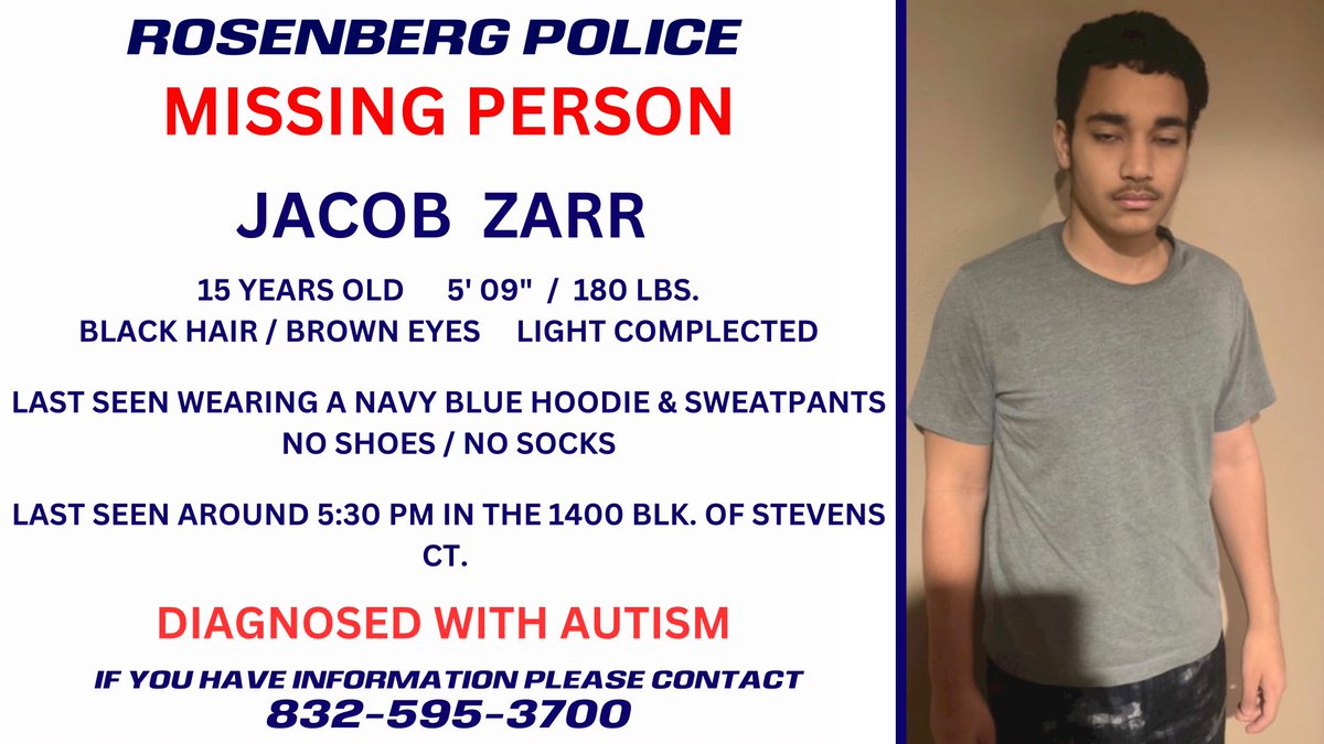 Rosenberg Police on Twitter "Rosenberg Police are searching for 15 yr