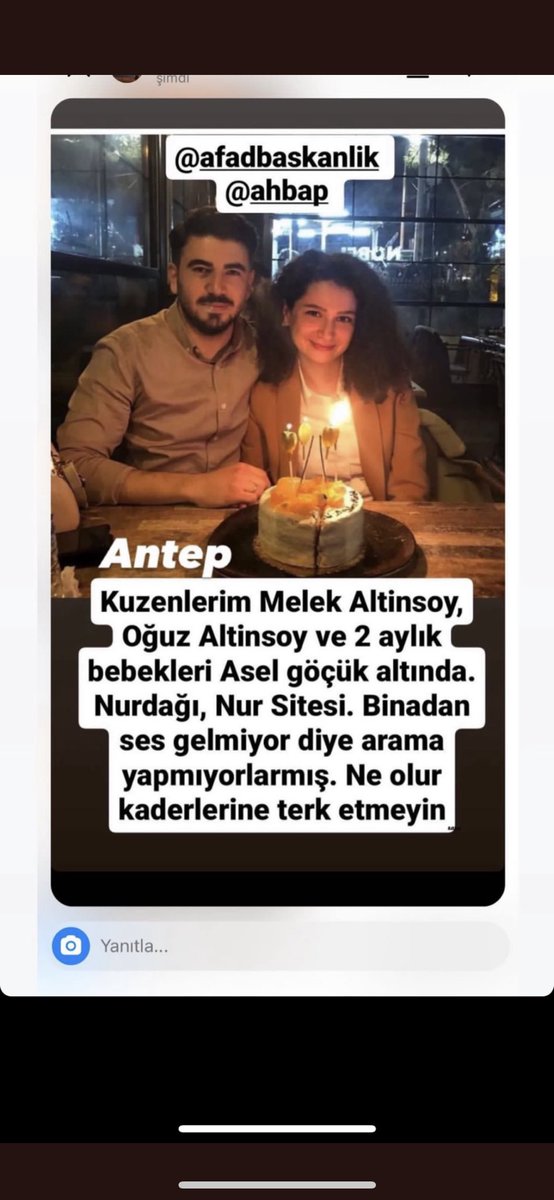 #AFAD #AFADTUERKİYE #nurdagi #deprem yaa Allah rızası için nerdesiniz ya hala gelen giden yok nerdesiniz #nurdağı na hala kurtarma ekibi gelmemiş enkaz altındalar nerdesiniz <a href="/haluklevent/">Haluk Levent ( Ahbap Ekibi )</a> <a href="/suleymansoylu/">Süleyman Soylu</a> <a href="/DepremDairesi/">AFAD Deprem</a> @afadAntep <a href="/DepremDairesi/">AFAD Deprem</a>