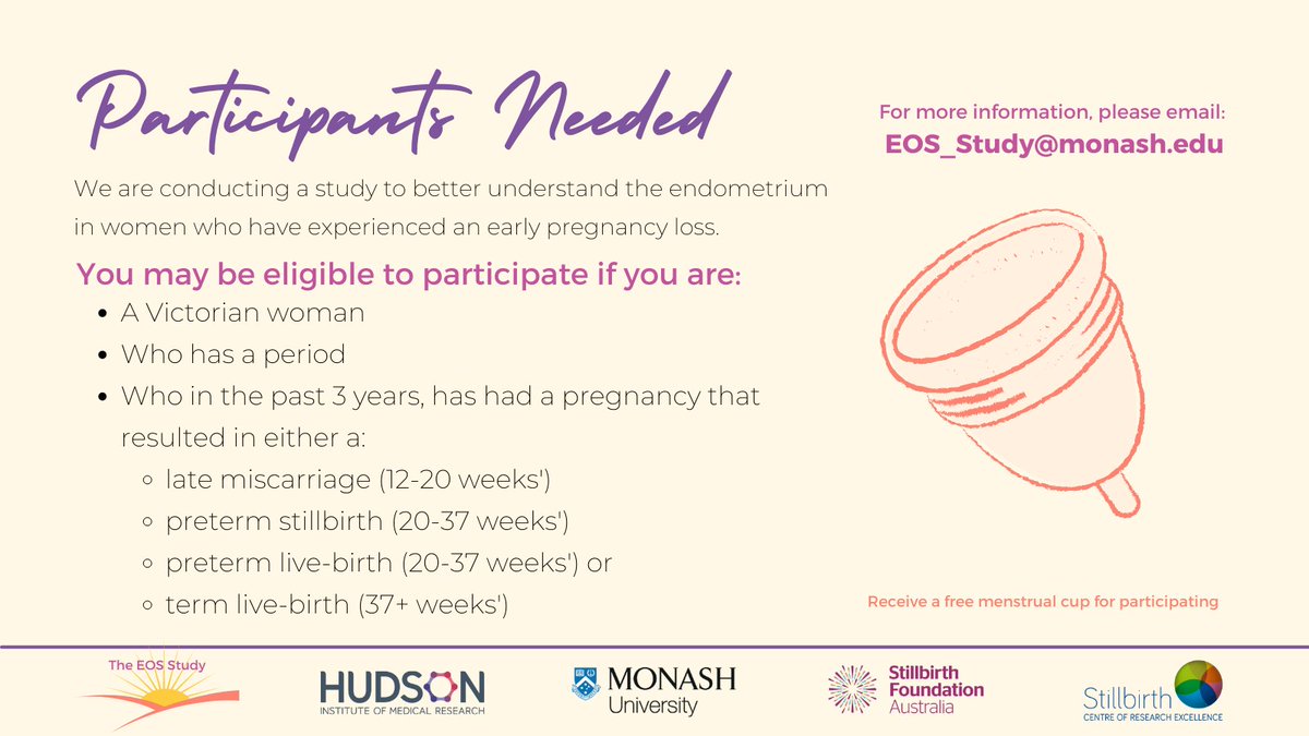 Kirstin Tindal (@kirstindal) on Twitter photo 📣We are recruiting for the #EOSStudy
Please register your interest by emailing EOS_Study@monash.edu and/or share with anyone you think may be interested. RT's appreciated 🙏
<a href="/Hudson_Research/">Hudson Institute of Medical Research</a> 📣We are recruiting for the #EOSStudy
Please register your interest by emailing EOS_Study@monash.edu and/or share with anyone you think may be interested. RT's appreciated 🙏
<a href="/Hudson_Research/">Hudson Institute of Medical Research</a>