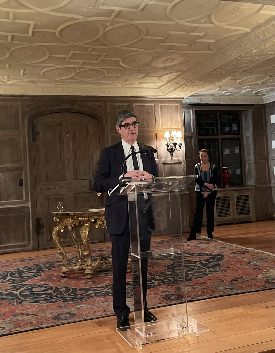 ItalyinUS's tweet photo. “The Transatlantic partnership is our North Star”. Ambassador @MAZappia opening the 2023 #Consiusa with @KDonfried, @riotta and @MoisesNaim. #ItalyinUS 🇮🇹🇺🇸 https://t.co/Myq0MDnMYw