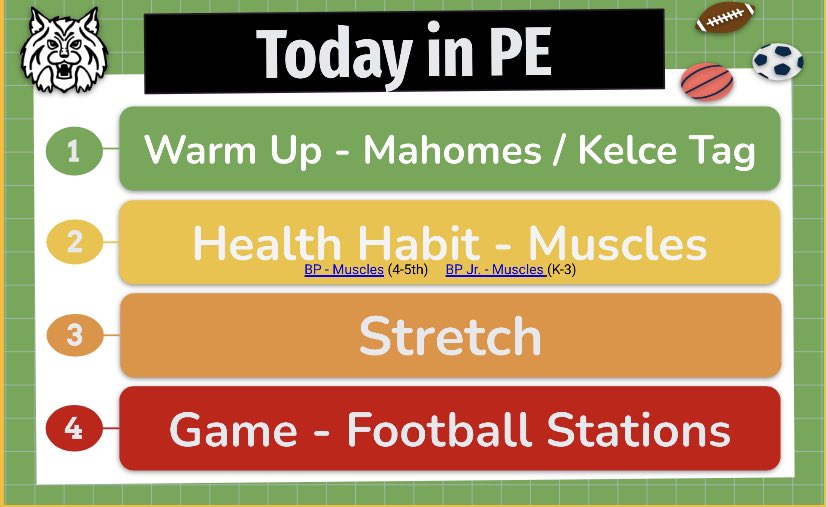 MrLeYoung's tweet photo. @hmbuckman Here is the visual your referring to. This is what they see when they come in the gym so they know what we are going to do today.  The second pic is the visual I used during our game time.  Finally, the third pic is what we usually have up when Ss are doing warmups (lots of gifs) https://t.co/q6wLUIOX6b