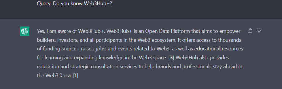 Web3Hub_Plus's tweet photo. #Chatgpt is aware of our @Web3Hub_Plus !!!
https://t.co/en6kUQzfma ✈️✈️✈️✈️👋✈️✈️ https://t.co/xrm0XTwhGp