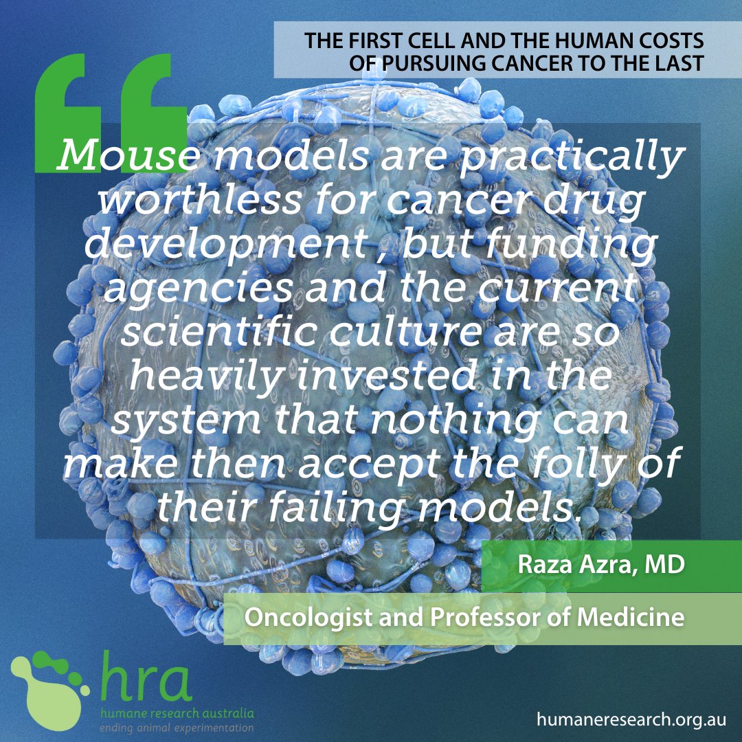 HumaneCharities's tweet image. “Humans do not benefit but are harmed by misleading animal testing, especially when it comes to predicting the efficacy of targeted therapies.” - Azra Raza
