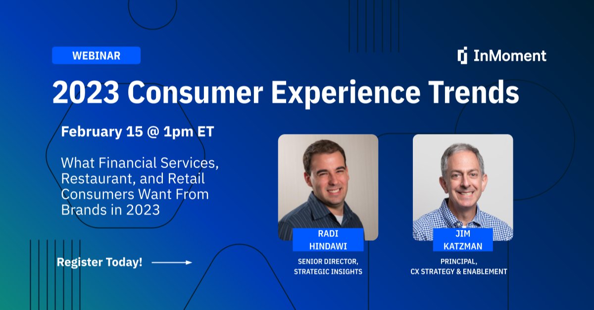 eweight's tweet image. This one goes out to my #retail, #restaurant, and #FinancialServices  connections 🚨🚨🚨 Want to learn the biggest #Experience Trends for 2023? My team at InMoment analyzed over 370,000 consumer data points to identify the trends you need to know!  bit.ly/3YxZGu9