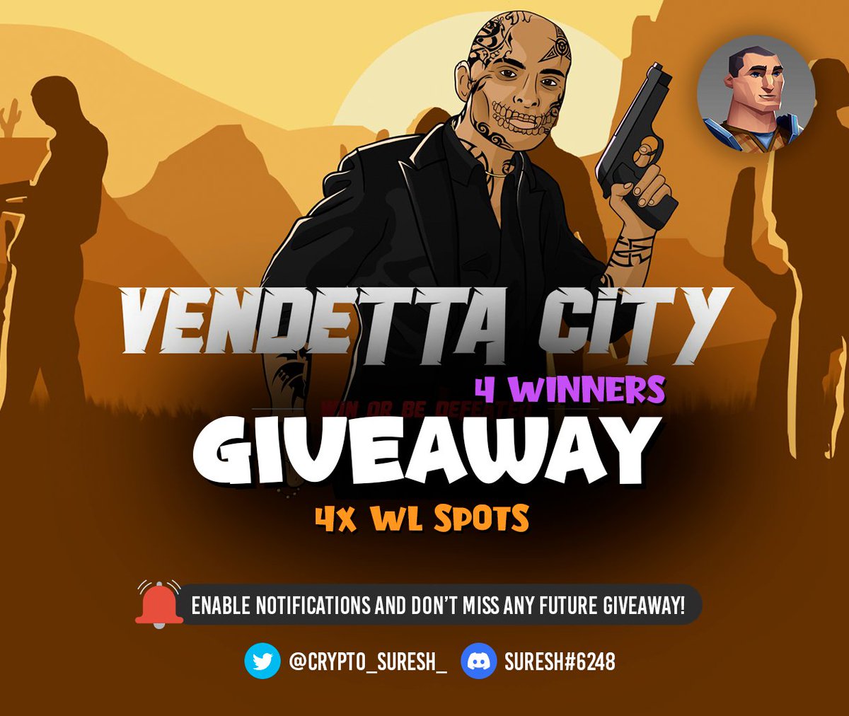 4x Early Role Giveaway: <a href="/vendettacitywax/">VendettaCity</a> 

1️⃣ Follow <a href="/vendettacitywax/">VendettaCity</a> &amp; <a href="/Crypto_Suresh_/">CryptoSuresh.eth「☄️G☄️」</a>
2️⃣❤️+ RT &amp; Tag 3 friends
3️⃣ Join Discord discord.gg/vendettacity
4⃣ Turn on🔔

⏰Ends in 48 HR

#NFTCommunity #NFTGiveaway #WAXP #NFTProjects #NFTdrop #NFT #NFTArt