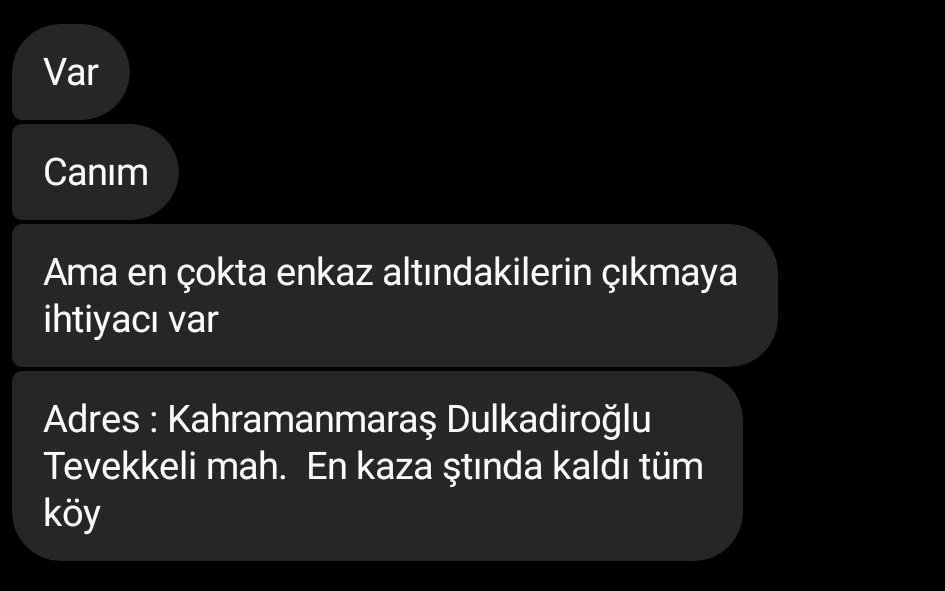 smusikanli's tweet photo. @haluklevent Lütfen yardım edin henüz yardim ulaşmamış #MARAS #marasyardımbekliyor #ACILYARDIM #AFADKahramanmaras @haluklevent #YARDIMEDİN https://t.co/UffHKNA3YI