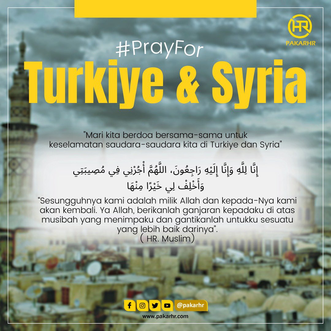 PakarHR_'s tweet photo. Salam Takziah buat Turkiye dan Syria 🍃

Baru-baru ni kita dikejutkan dengan kejadian gempa bumi 7.8 skala Richter di Turkiye dan Syria.

Terbaru, dikhabarkan jumlah kematian melebihi 3,700 setakat ini. 

Semoga dipermudahkan segala urusan mencari dan menyelamat mangsa disana 🤲🏻 https://t.co/ZEZIXtw4h7