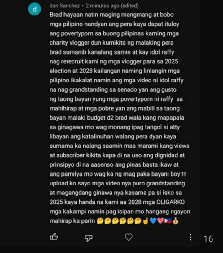Hahaha kawawang mga pilipino sa kagustohang magkapera lahat gagawin nila hahahaha #RaffyTulfo linglangin ang taumbayan my gudness for the sake of money🤑