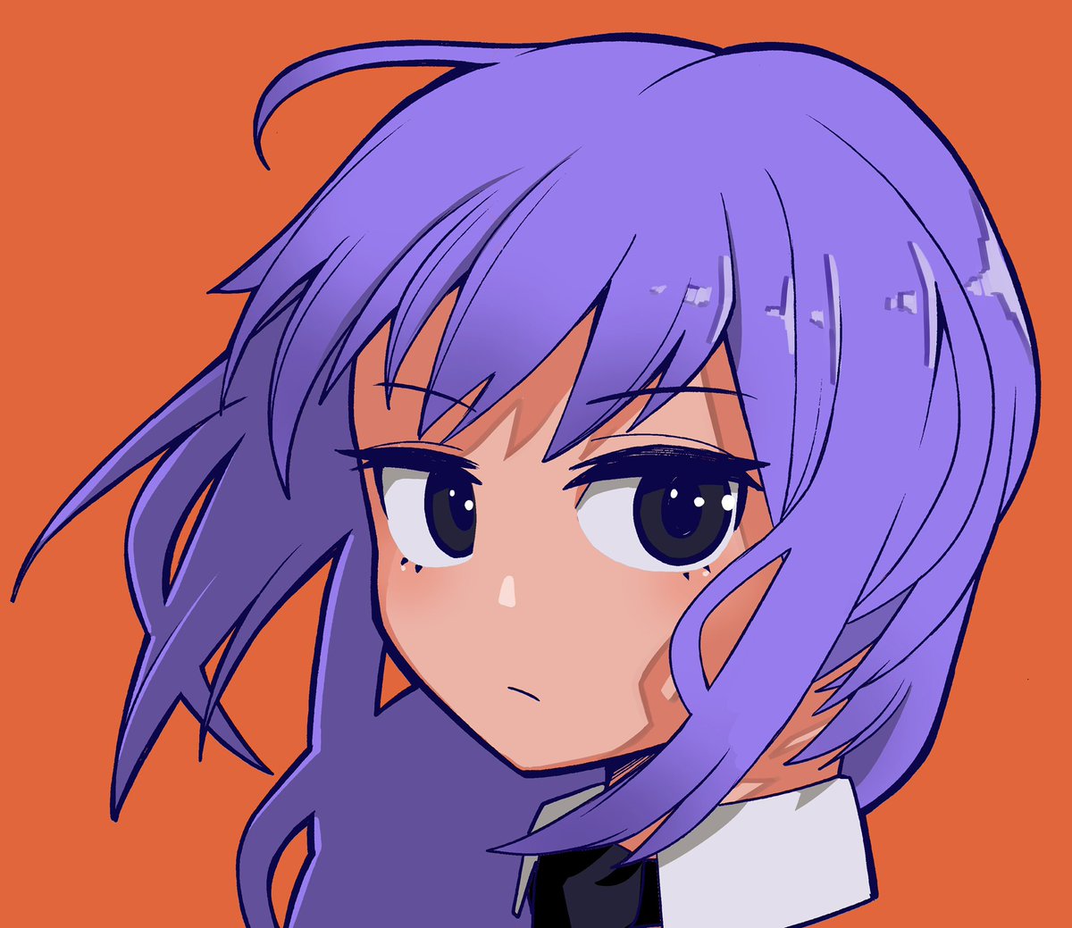 solo 1girl orange background purple hair simple background looking at viewer portrait  illustration images