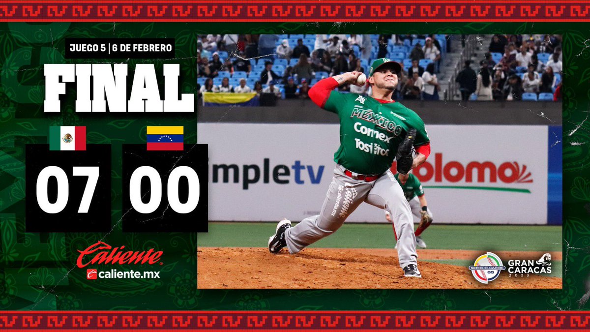 Así quedó el marcador final del juego de hoy . México 🇲🇽 pasa a la siguiente ronda, va muy bien!!. <a href="/Liga_Arco/">Liga ARCO Mexicana del Pacífico</a> <a href="/verdesxsiempre/">Cañeros de Los Mochis</a> <a href="/Sonorasportsmx/">Sonora Sports</a> <a href="/verdesxsiempre/">Cañeros de Los Mochis</a>