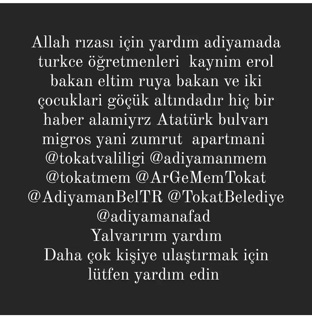 hakanilran's tweet photo. Acil @EyupEroglu60 @tokatvaliligi @dijital @tcbestepe @AFADBaskanlik @DepremDairesi @AdiyamanBelTR https://t.co/35GtWzqJ7B