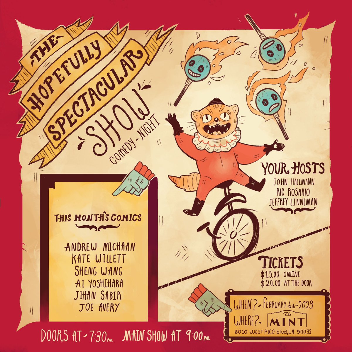 TONIGHT!
Stand-up Comedy at <a href="/MintLA/">The Mint</a> 
Doors 7:30pm
Show 9pm
Just added! Joe Mande!

The Hopefully Spectacular Show!
<a href="/MysticMondays/">THE HOPEFULLY SPECTACULAR SHOW</a> <a href="/AiYoshihara/">Ai Yoshihara</a> 

wl.seetickets.us/event/The-Hope…