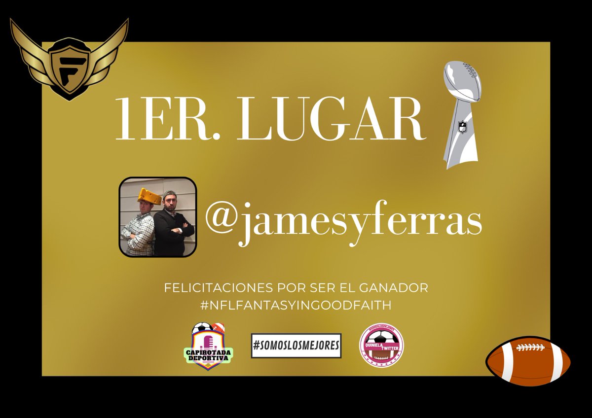 DinamicxSLM's tweet photo. #NFLFANTASYINGOODFAITH
#EquipoDos
#SomosLosMejores
¡Felicidades @jamesyferras !
#NFLTwitter https://t.co/P9TnRIesci