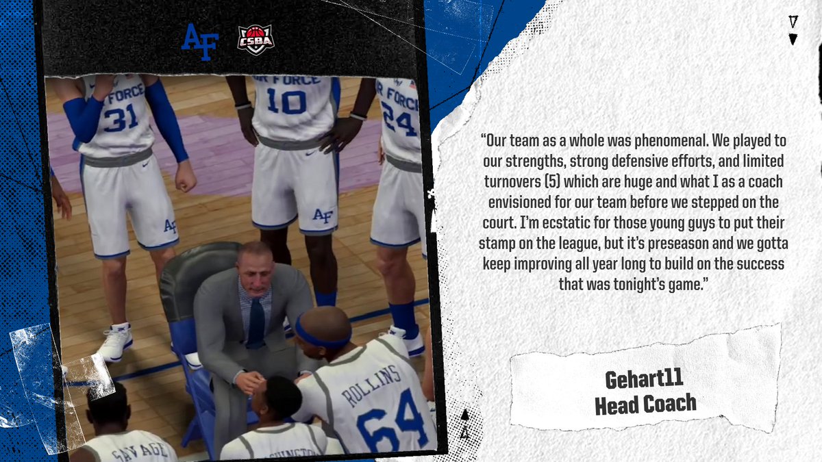 What a night for the Air Force Falcons!  Here's a quote from their head coach after the HUGE win!

#csba #simsports #nba2k #esports