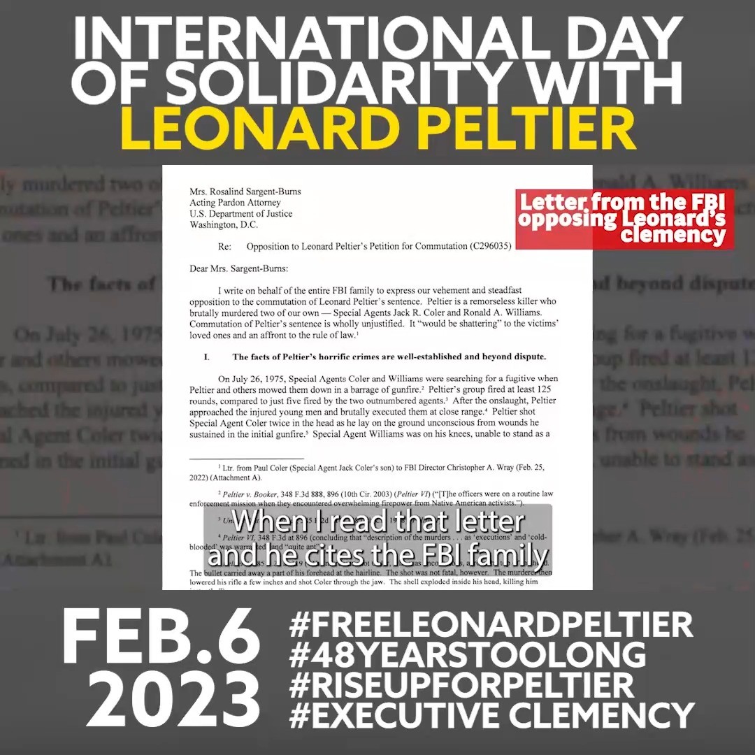 lakotalaw's tweet photo. February 6th, 2023 marks the beginning of Leonard Peltierโs unjust incarceration. Join us on this worldwide International Day of Solidarity demanding freedom and justice for elder!
#ExecutiveClemency #FreeLeonardPeltier
#RiseUpForPeltier
#48yearsTOOLONG
@POTUS @Whitehouse https://t.co/w9rUFN3T8B