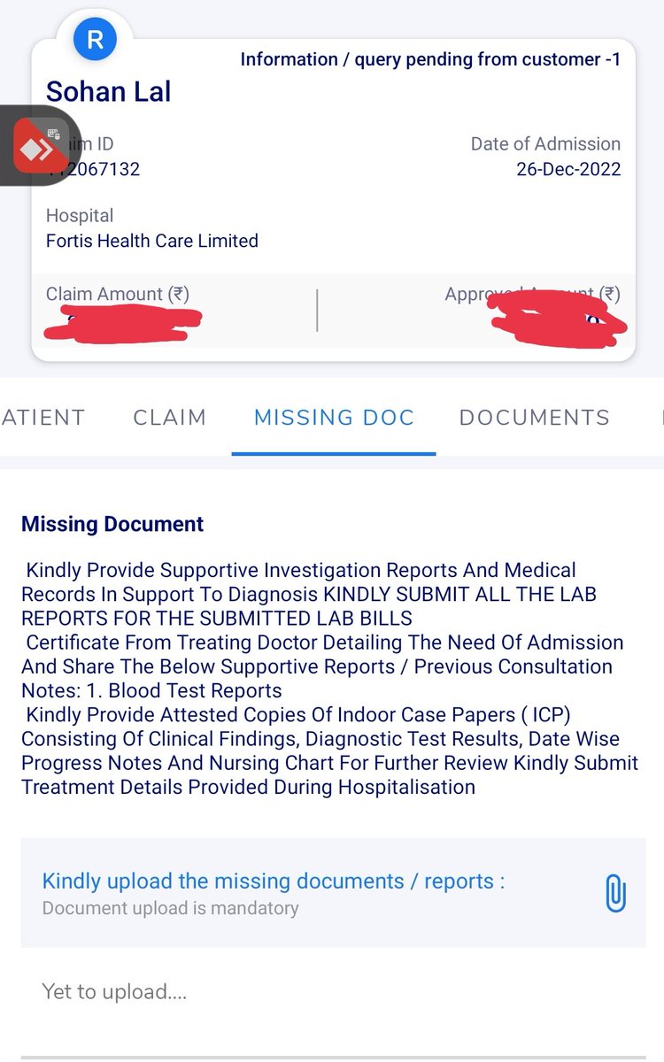 ParmodP05400283's tweet photo. A few days later i submitted hospital bills for reimbursement. i got below query feedback on claims from aggregators. please look at it and help me resolve this. i called multiple times on IPD but no one responded https://t.co/aq6TWmdAGo