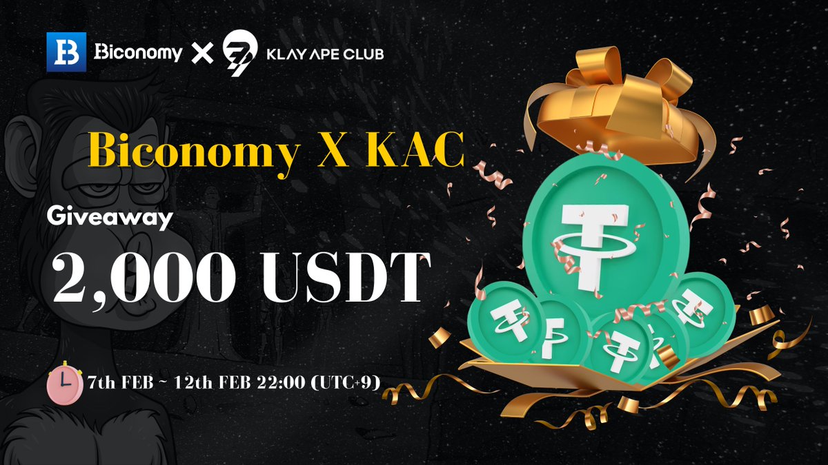 ✨Klay Ape Club x Biconomy✨ 
🌟KAC와  Biconomy의 2,000USDT 토큰 선물!

1⃣FL
<a href="/BiconomyCom/">Biconomy.com</a>,@klayape
 
2⃣❤ + RT + TAG3

3⃣Join TG
t.me/biconomykorean

4⃣FORM
forms.gle/j1oDM6D9xpGBbh…

#Giveaways #AIRDROP  #DEX #CEX #USDT @KLAYMUTANT